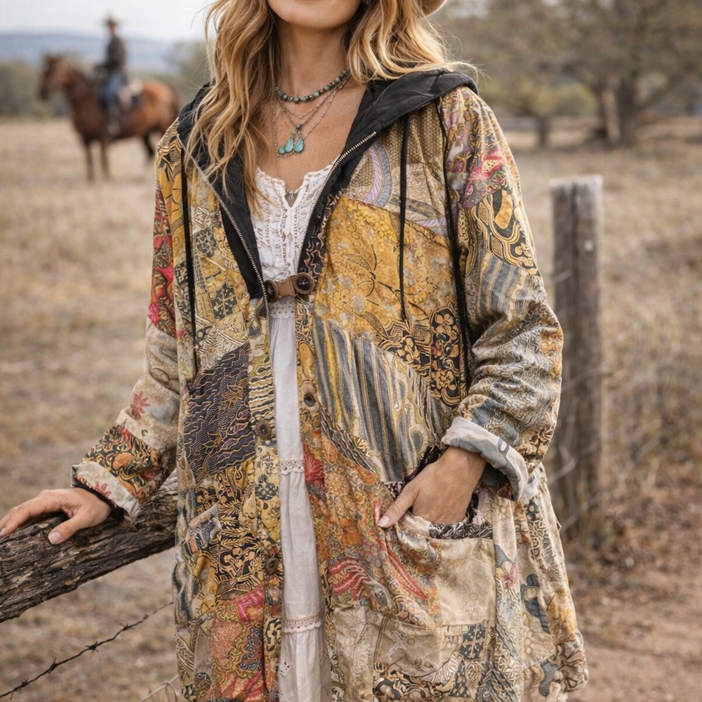 Bohemian Patchwork Utility Jacket - Yellow Multi